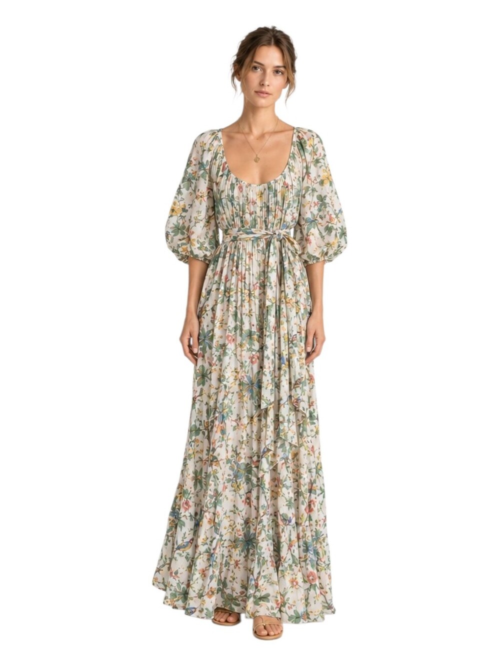 Royal Crack By Rachele Beretta Bird Floral Print Maxi Dress Made In Italy OS